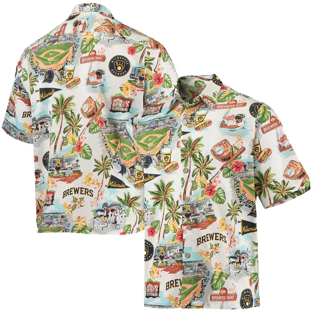 Milwaukee Brewers Tommy Bahama Baseball Camp Button-Up Shirt - Cream