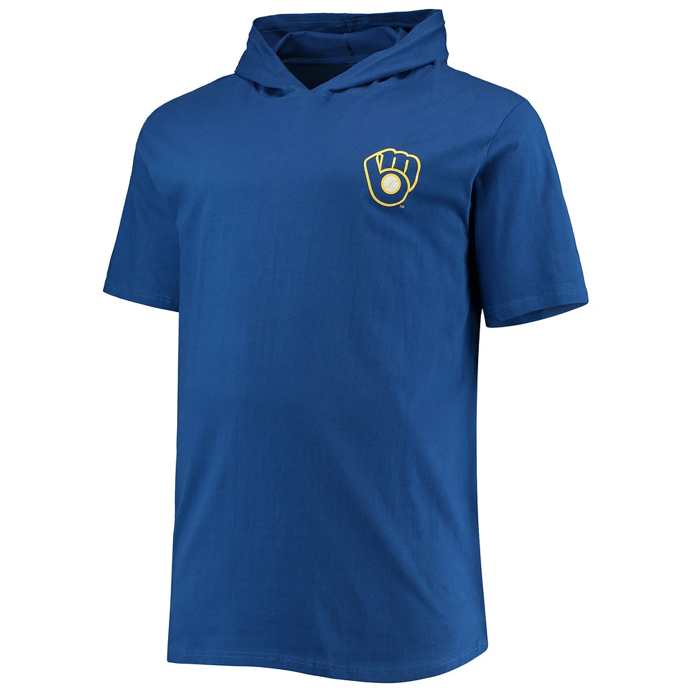 T-shirt à capuche manches courtes en jersey Big & Tall des Royal Milwaukee Brewers pour hommes