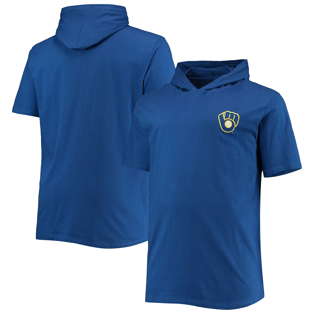 T-shirt à capuche manches courtes en jersey Big & Tall des Royal Milwaukee Brewers pour hommes