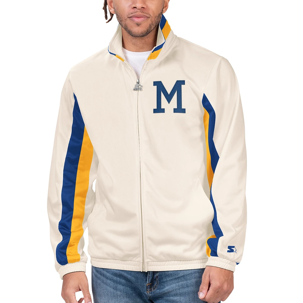 Men's Starter Cream Milwaukee Brewers Rebound Cooperstown Collection Full-Zip Track Jacket