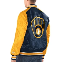 Veste Varsity Satin Full-Snap pour hommes Starter bleu marine/or Milwaukee Brewers