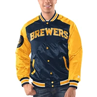 Veste Varsity Satin Full-Snap pour hommes Starter bleu marine/or Milwaukee Brewers