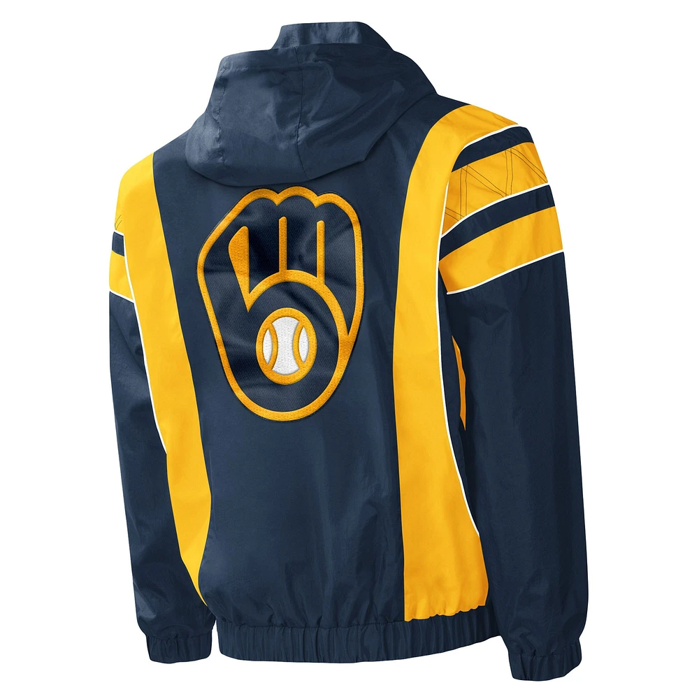 Men's Starter Navy Milwaukee Brewers Impact Hoodie Half-Zip Jacket