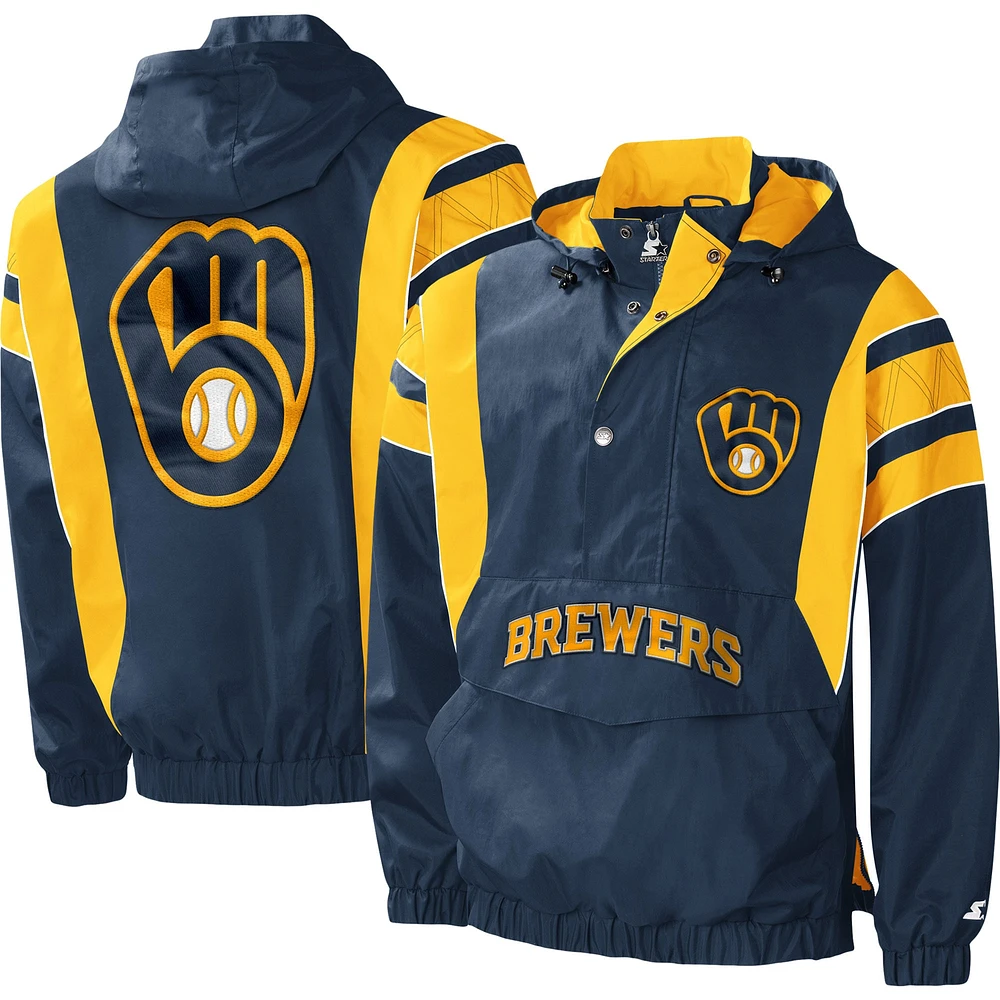 Veste à capuche demi-zip pour homme Starter Navy Milwaukee Brewers Impact