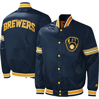 Veste universitaire Starter Navy Milwaukee Brewers Midfield en satin à boutons-pression pour homme