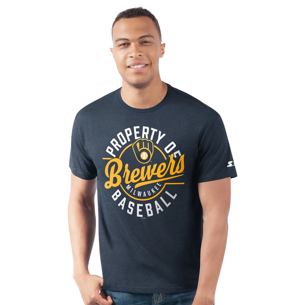 Men's Starter  Navy Milwaukee Brewers Prime Time Property Of T-Shirt