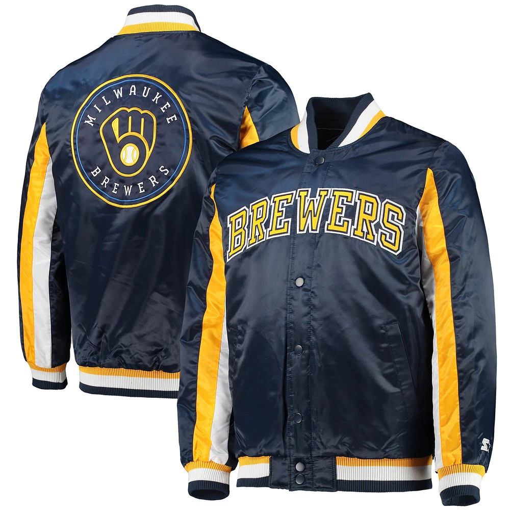 Veste Starter Navy Milwaukee Brewers pour homme The Ace Satin Full-Snap