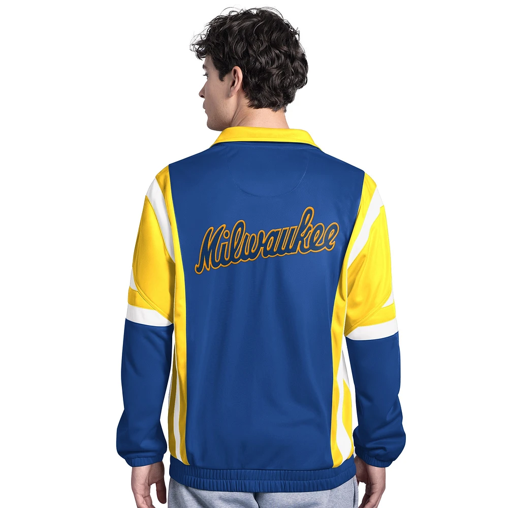 Men's Starter Royal/Gold Milwaukee Brewers Contender Tricot Full-Zip Track Jacket
