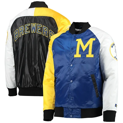 Veste Starter Royal/Gold Milwaukee Brewers Varsity Tri-Color Satin Full-Snap pour homme