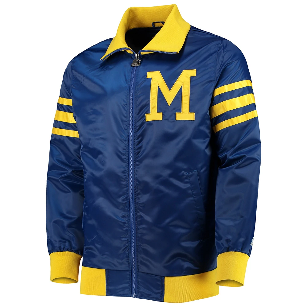 Veste universitaire à glissière complète pour hommes Starter Royal Milwaukee Brewers The Captain III