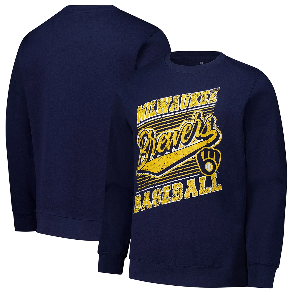 Men's Stitches Navy Milwaukee Brewers Lightweight Crew Sweatshirt
