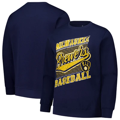 Men's Stitches Navy Milwaukee Brewers Lightweight Crew Sweatshirt