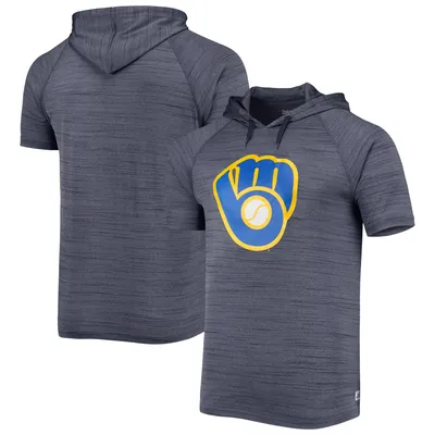 Youth Milwaukee Brewers Stitches Heathered Navy Raglan Short Sleeve Pullover  Hoodie