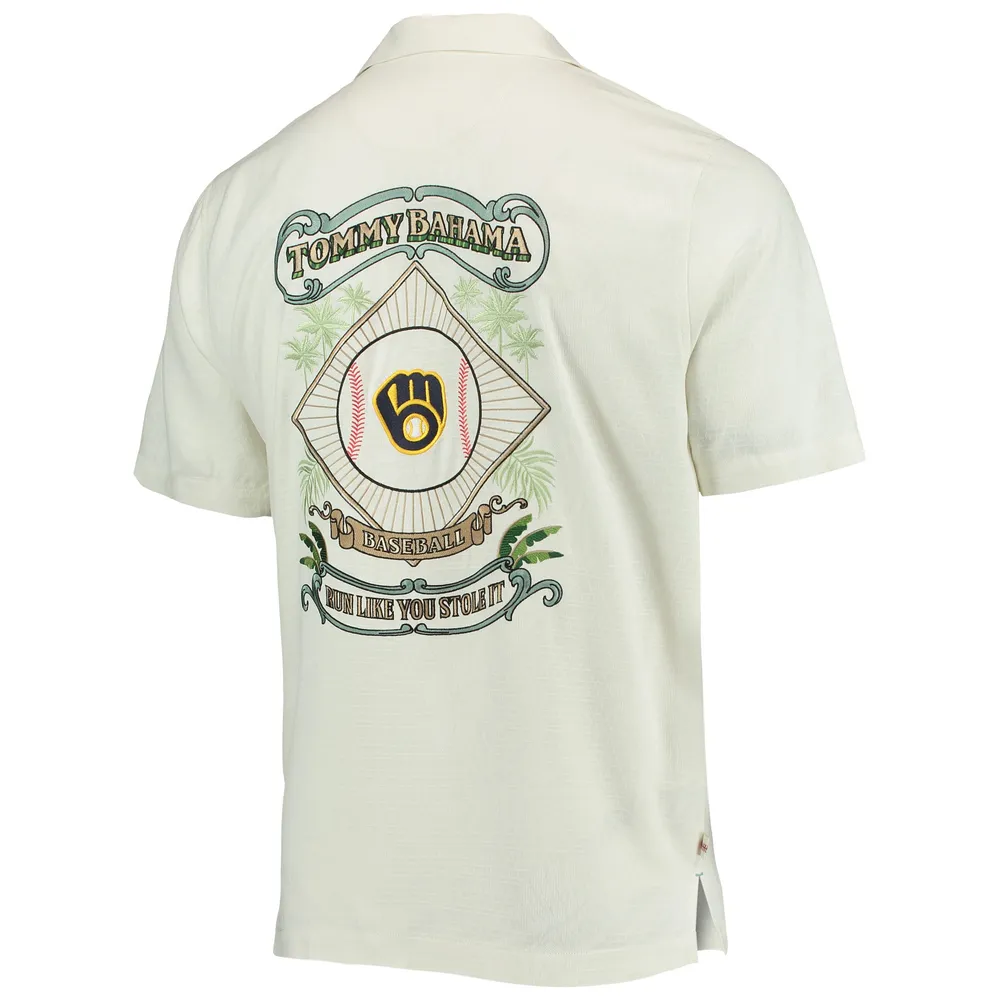 Chemise boutonnée pour homme Tommy Bahama Cream Milwaukee Brewers Baseball Camp