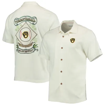 Chemise boutonnée pour homme Tommy Bahama Cream Milwaukee Brewers Baseball Camp