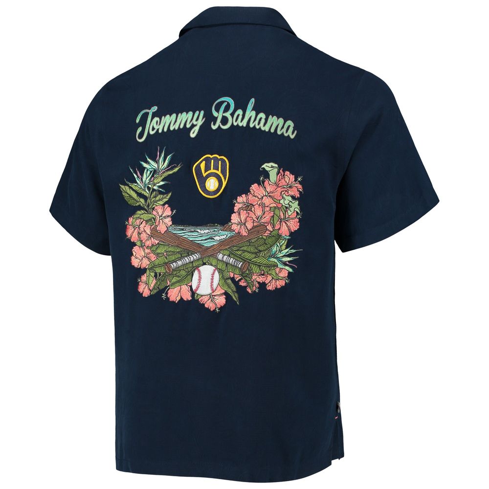 Men's Tommy Bahama Navy Milwaukee Brewers Baseball Bay Button-Up Shirt