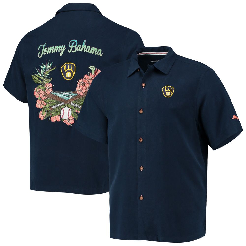 Tommy Bahama Men's Tommy Bahama Navy Milwaukee Brewers Baseball Bay  Button-Up Shirt