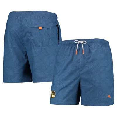 Milwaukee Brewers Tommy Bahama Naples Layered Leaves Swim Trunks - Navy