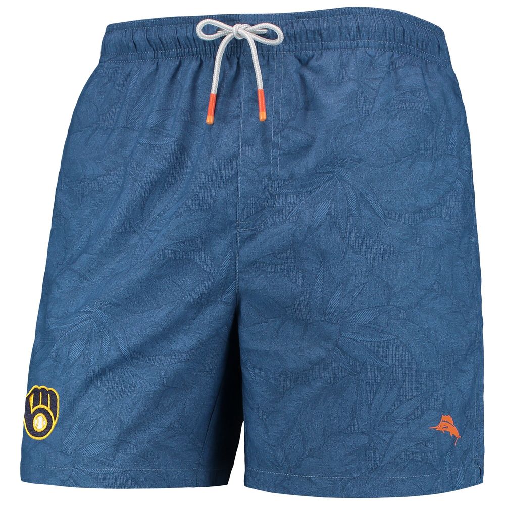 Men's Tommy Bahama Navy Milwaukee Brewers Naples Layered Leaves Swim Trunks