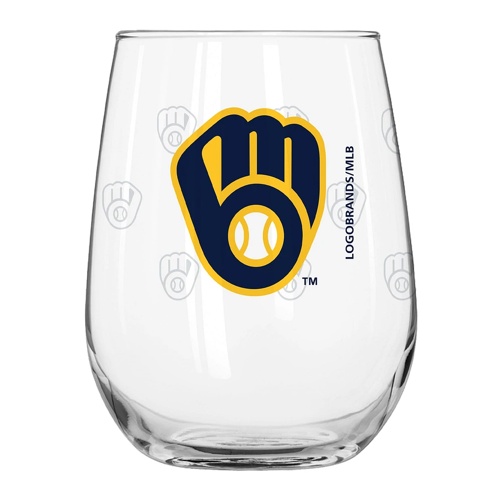 Verre à boisson incurvé de 16 oz avec logo gravé satiné des Milwaukee Brewers