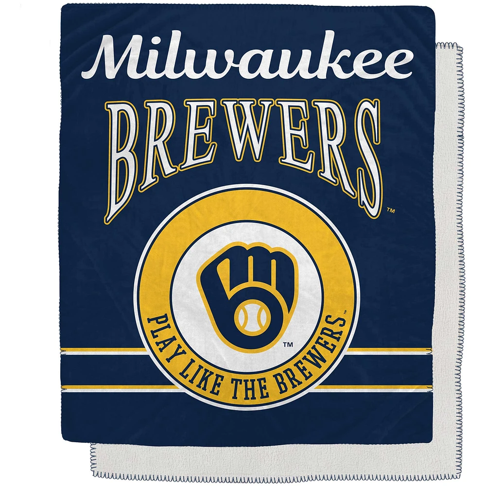 Couverture Sherpa en flanelle polaire avec emblème rétro des Milwaukee Brewers de 50 po x 60 po