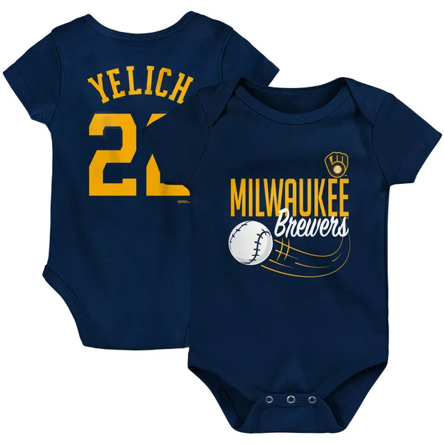 Men's Nike Christian Yelich Gray Milwaukee Brewers Name & Number T-Shirt