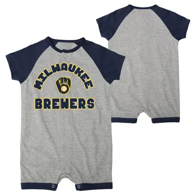 Nouveau-né et bébé Heather Grey Milwaukee Brewers Extra Base Hit Raglan Full-Snap Barboteuse