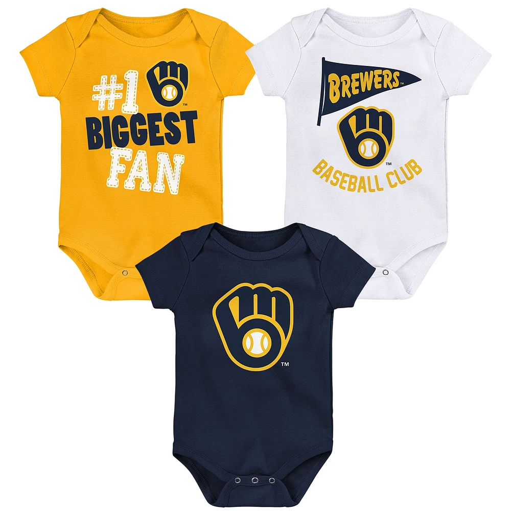 Ensemble de 3 bodies fanion pour nouveau-né et bébé des Milwaukee Brewers