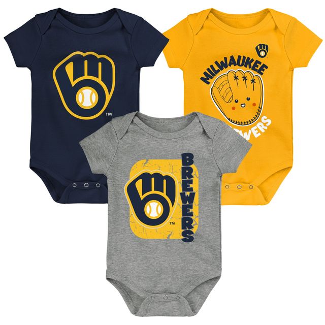 Ensemble de 3 bodys Change Up Milwaukee Brewers pour nouveau-nés et nourrissons bleu marine/or/gris