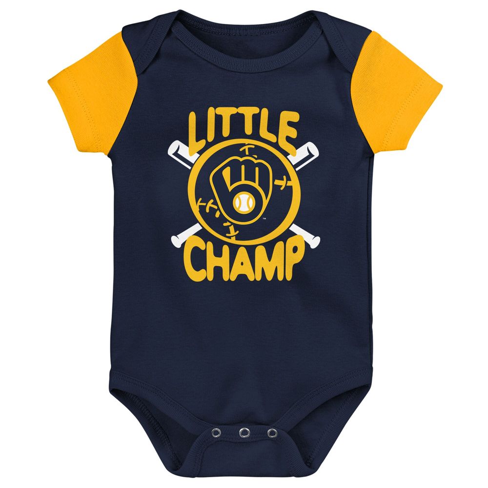 Newborn & Infant Navy/Gold Milwaukee Brewers Little Champ Three-Pack Bodysuit Bib Booties Set