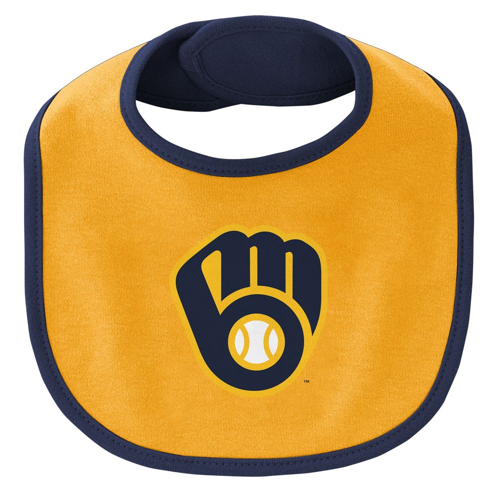 Newborn & Infant Navy/Gold Milwaukee Brewers Little Champ Three-Pack Bodysuit Bib Booties Set