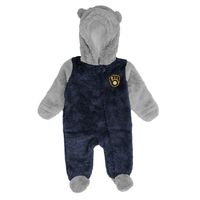 Newborn and Infant Navy/Gray Milwaukee Brewers Game Nap Teddy Fleece Bunting Full-Zip Sleeper