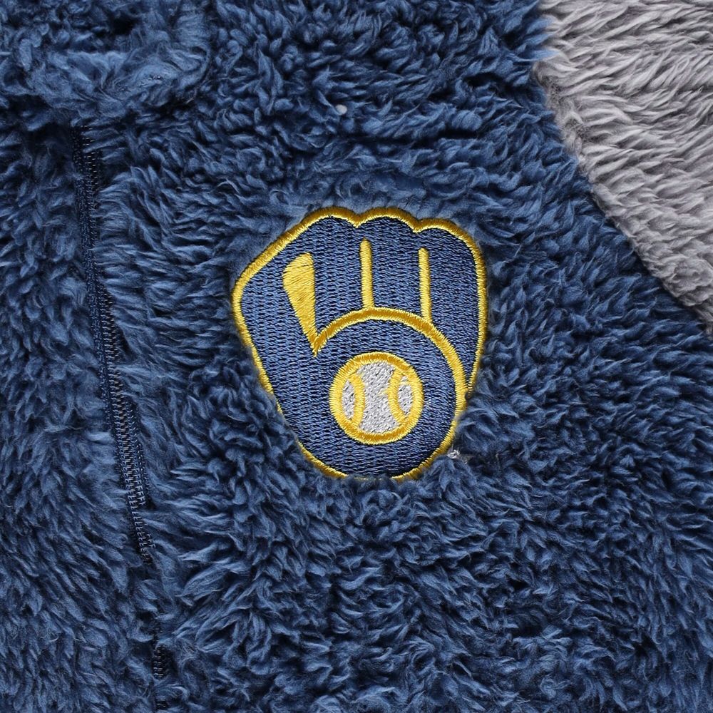 Newborn and Infant Navy/Gray Milwaukee Brewers Game Nap Teddy Fleece Bunting Full-Zip Sleeper