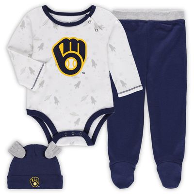 Newborn & Infant Navy/White Milwaukee Brewers Dream Team Bodysuit Hat Footed Pants Set