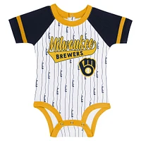 Newborn & Infant White Milwaukee Brewers Base Hitter Bodysuit, Bib Bootie Set