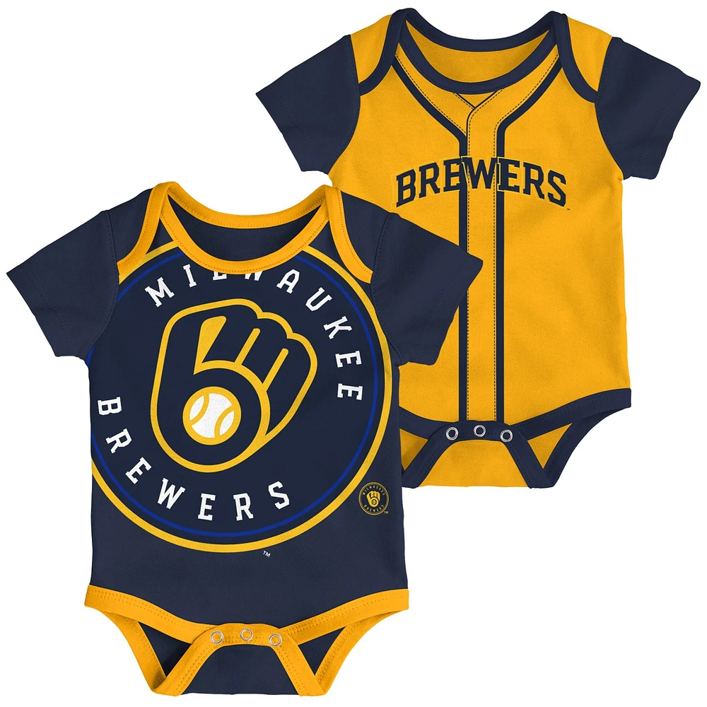 Ensemble de deux bodys doubles Milwaukee Brewers pour nouveau-né bleu marine/or