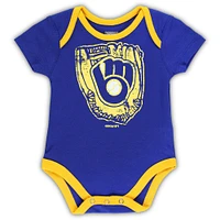 Newborn Royal/Gold/Cream Milwaukee Brewers Three-Pack Number One Bodysuit