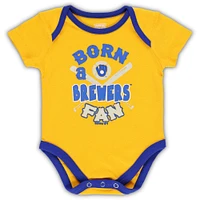 Newborn Royal/Gold/Cream Milwaukee Brewers Three-Pack Number One Bodysuit