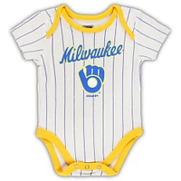 Newborn Royal/Gold/Cream Milwaukee Brewers Three-Pack Number One Bodysuit