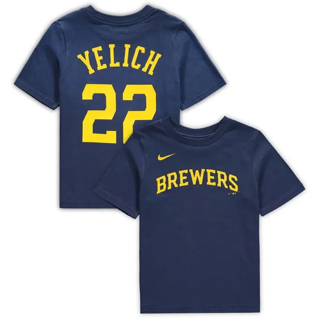 Youth Christian Yelich Navy Milwaukee Brewers Player Logo Jersey