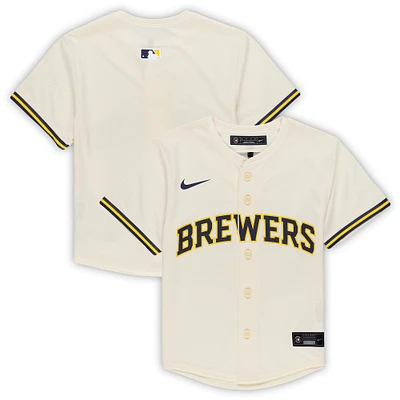 Maillot de match à domicile Nike crème des Milwaukee Brewers pour enfants d'âge préscolaire