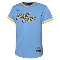 Maillot d'équipe réplique Nike Milwaukee Brewers City Connect bleu poudre pour enfants d'âge préscolaire