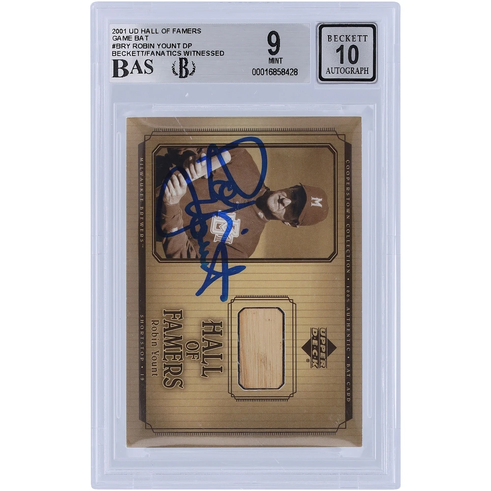 Carte 9/10 authentifiée signée Robin Yount des Milwaukee Brewers, relique de la batte de match Upper Deck Hall of Famers #B-RY Beckett Fanatics Witnessed