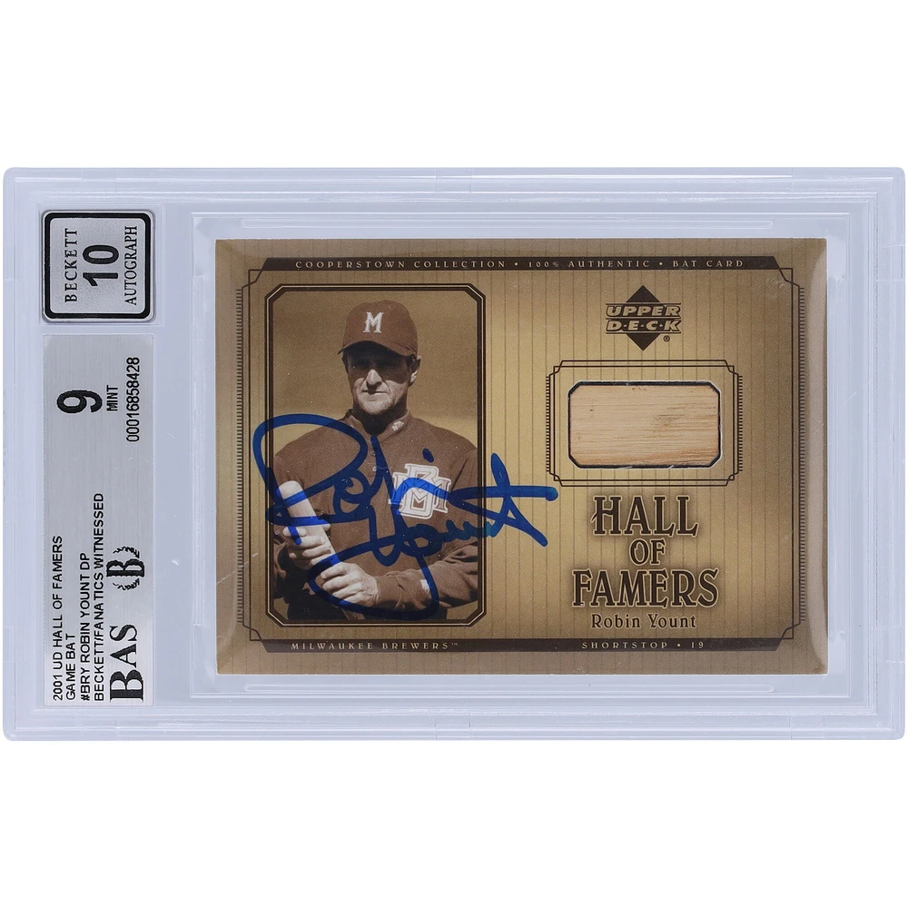Carte 9/10 authentifiée signée Robin Yount des Milwaukee Brewers, relique de la batte de match Upper Deck Hall of Famers #B-RY Beckett Fanatics Witnessed
