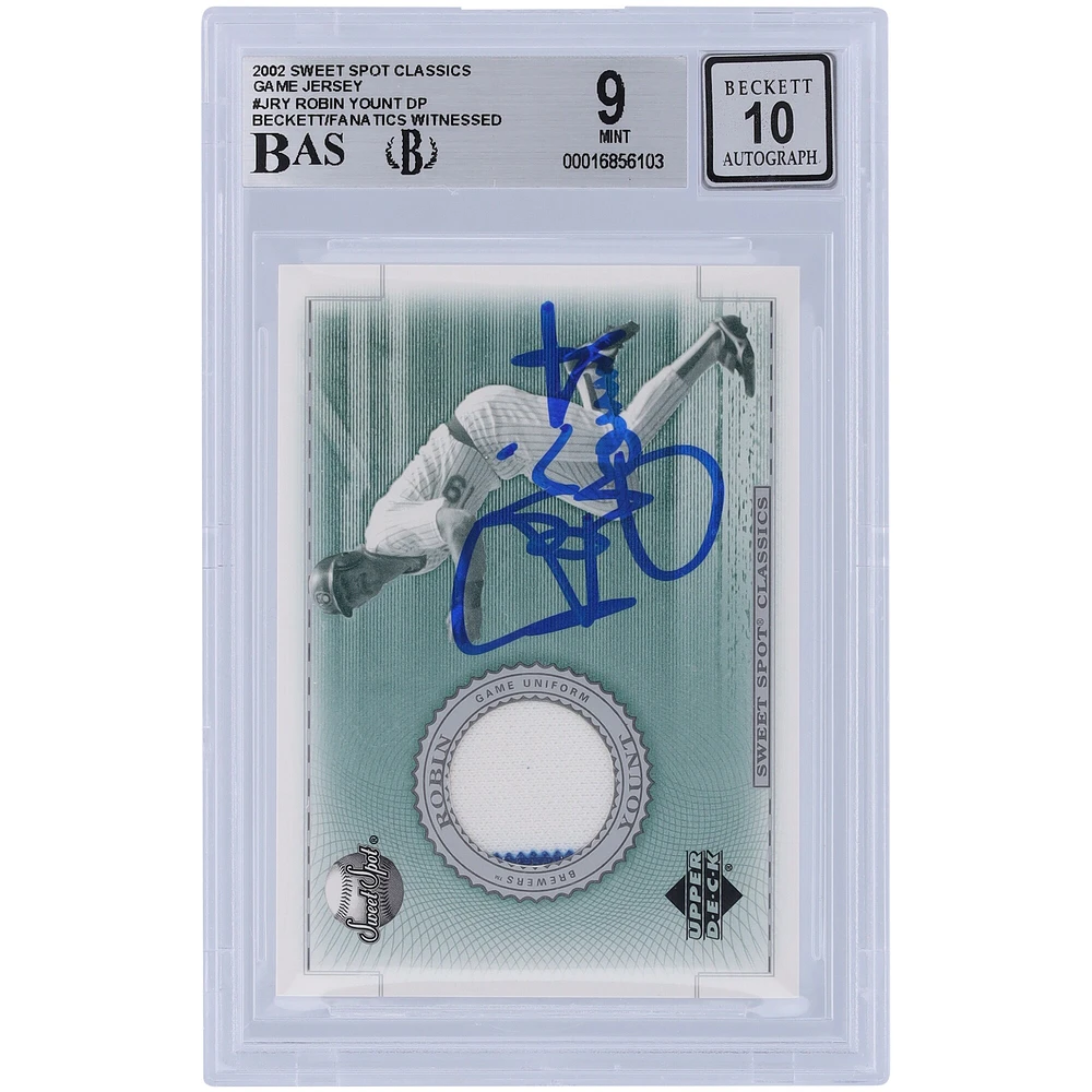 Robin Yount Milwaukee Brewers Autographed 2002 Upper Deck Sweet Spot Classic Game Jersey Relic #J-RY Beckett Fanatics Witnessed Authenticated / Card