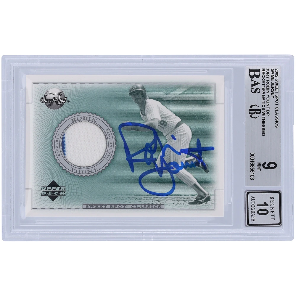 Robin Yount Milwaukee Brewers Autographed 2002 Upper Deck Sweet Spot Classic Game Jersey Relic #J-RY Beckett Fanatics Witnessed Authenticated / Card