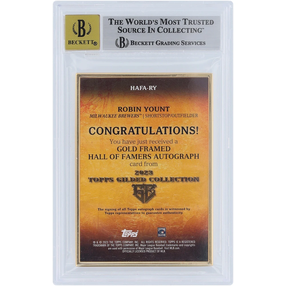 Robin Yount Milwaukee Brewers Autographed 2023 Topps Gilded Collection Gold Framed Platinum #HAFA-RY #1/1 BGS Authenticated 8.5/10 Card 