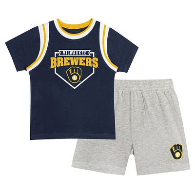 Ensemble t-shirt et short chargés Milwaukee Brewers Bases Fanatics pour tout-petits bleu marine/gris