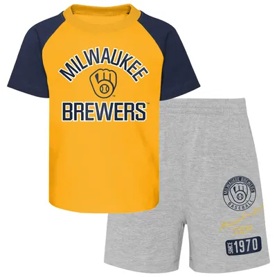 Ensemble de t-shirt et short raglan Groundout Baller deux pièces pour tout-petits, or/gris chiné, brasseurs Milwaukee