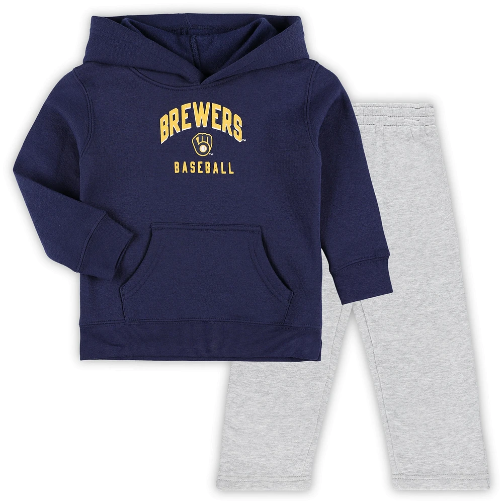 Ensemble avec sweat à capuche et pantalon en polaire Play-By-Play des Milwaukee Brewers pour tout-petit, bleu marine/gris